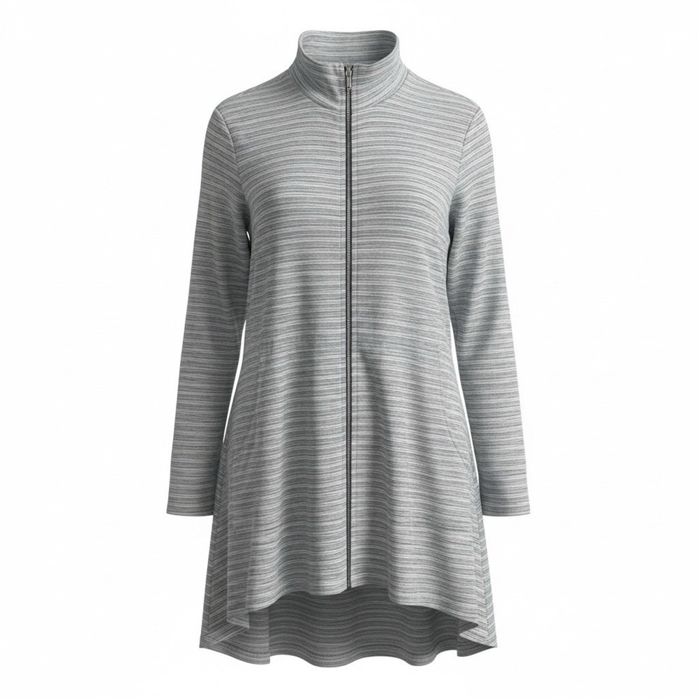 Kozan Pinstripe Full Zip Mock‎ Neck Jane Jacket Womens Large Comfort Stretch